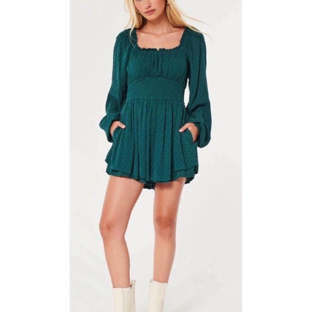 Hollister Teal Green Off Shoulder Short Romper Vintage Women's XS